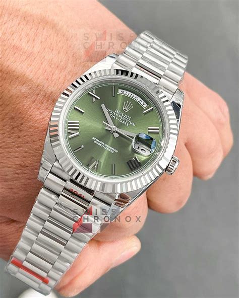 rolex day date 40mm 18k white gold anniversary green dial|Rolex Day-Date configurator.